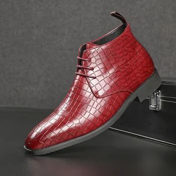 2022 muške kožne cipele u kavez s oštrim vrhom, crvene, velike dimenzije 38-48, muške cipele s visokim берцем, svakodnevne poslovne cipele, muške cipele za vjenčanje