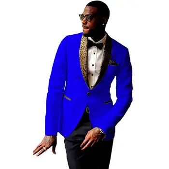 Najnovije Mladoženje Kraljevski Plava Tuxedos Za Mladoženju Šal Uzorak S Lapels Muška Odijela Za Vjenčanje Najbolji Muški Blazer (Jakna + Hlače + Kravata) C498 Slika 0